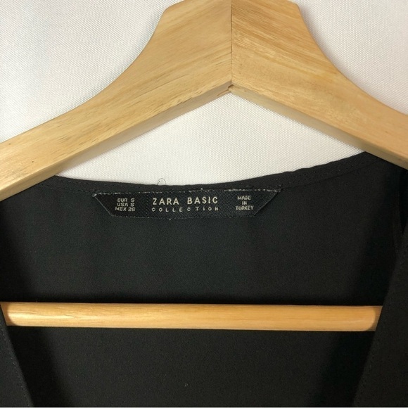 Zara Black Chiffon V-Neck Long Sleeve Blouse S - Picture 3 of 3